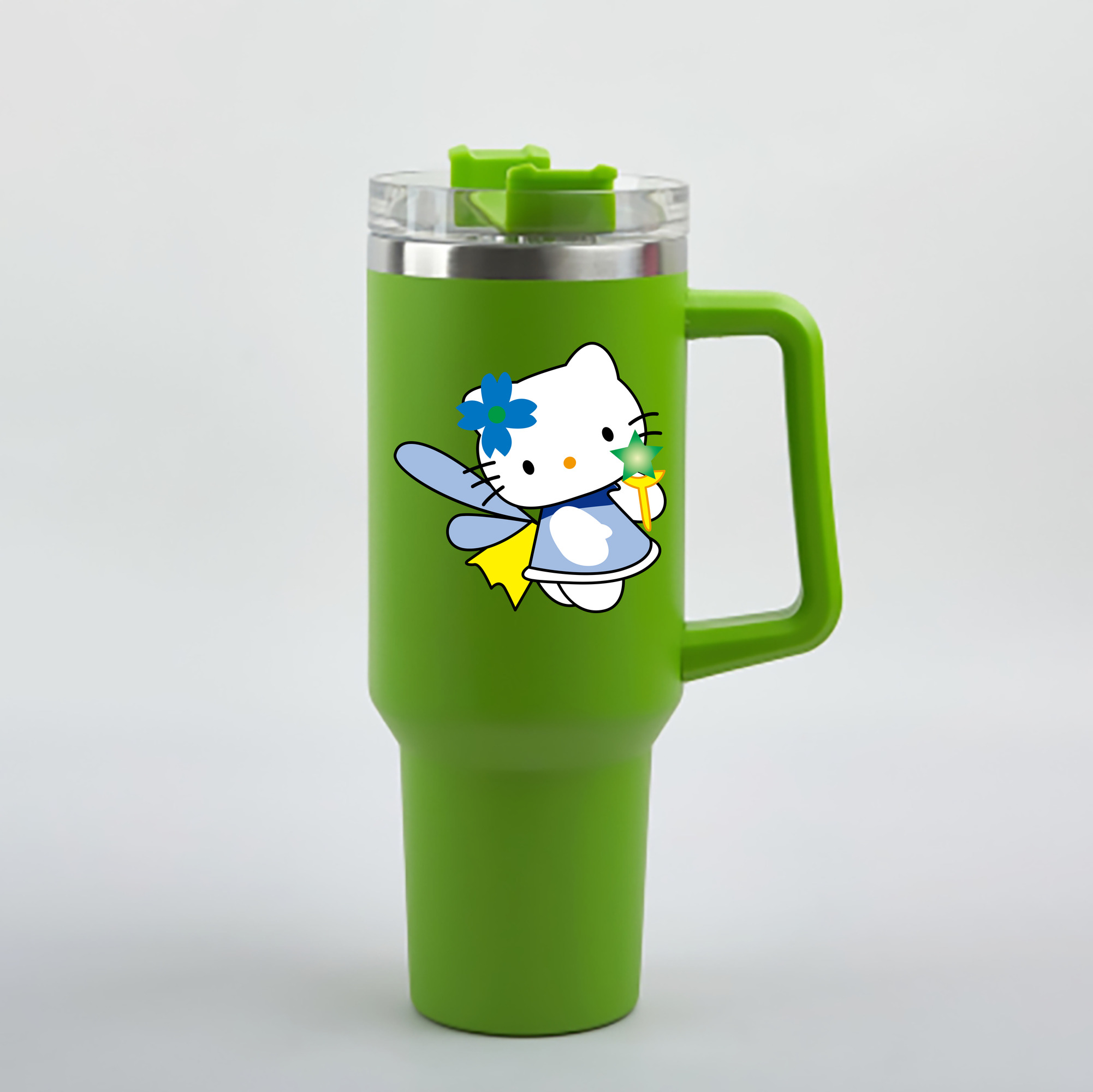 （画像用） Hello Kitty ハローキティ 1200mL車用タンブラー - クリスタルステッカー（プラスチックストロー付き）